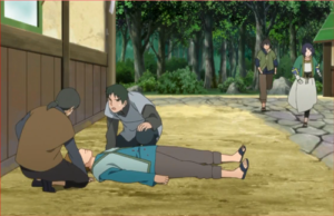 アニメBORUTO40話、葦丸に刺された村人、早く手当を！