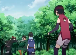 アニメBORUTO55話、森の中で修業する第五班