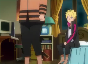 アニメBORUTO57話、ボルトの胸にタッチし出ていくナルト