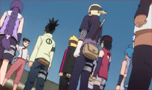 アニメBORUTO57話、試験のルールを聞く参加者たち
