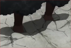 アニメBORUTO59話、地面にめり込むシンキの足