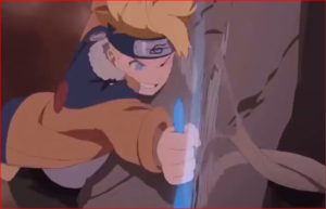 劇場版ボルト、ナルトを拘束しているつるを断ち切るボルト