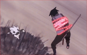 アニメBORUTO65話、チャクラの鎖でサスケを縛るモモシキ