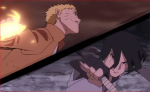 アニメBORUTO65話、同時に仕掛けるナルトとサスケ