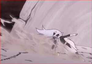 アニメBORUTO65話、神樹の切り株に着地するモモシキ