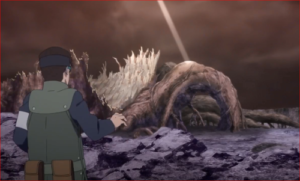 アニメBORUTO65話、螺旋丸で破壊された神樹の切り株を見て愕然とするカタスケ