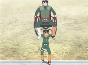 BORUTO70話、ガイを車椅子ごと持ち上げて、階段を上るメタル