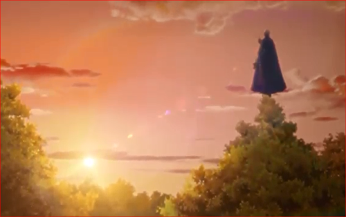 アニメBORUTO68話、夕日を浴びて木の上に立つガスマスク男