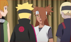 アニメBORUTO69話、ボルトに駆け寄り、トマルの無事を確認するチョウチョウ