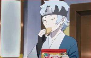 アニメBORUTO69話、ポテチを食べるミツキ