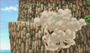 アニメBORUTO69話、崩れ落ちる岩石