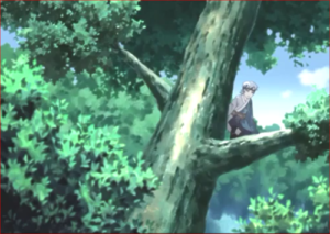 アニメBORUTO第73話、木の上にいるサラダのミツキ