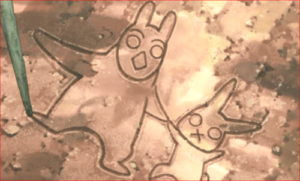 アニメBORUTO81話、ウサギと仲良くするチビ芥の絵