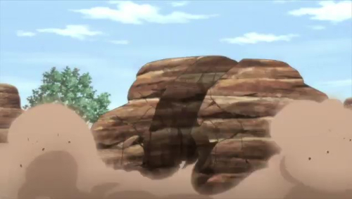 Boruto 85_セッキの打撃で二つに割れる岩